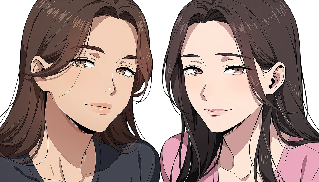 Original adult editorial illustration for Age Difference Yuri Hentai