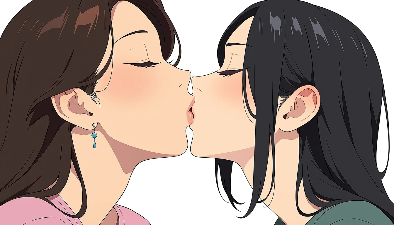 Original adult editorial illustration for Animated Lesbian Kissing