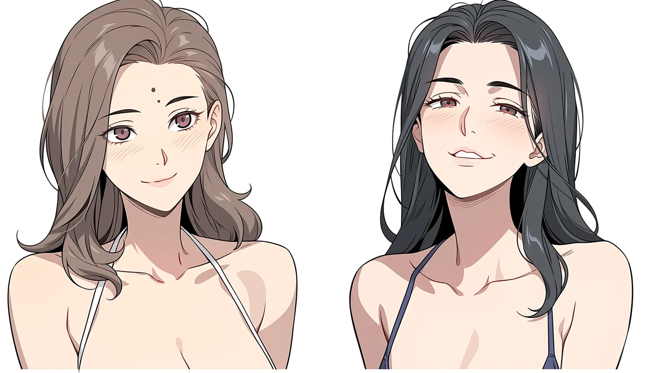 Original adult editorial illustration for Anime Lesbian Big Tits