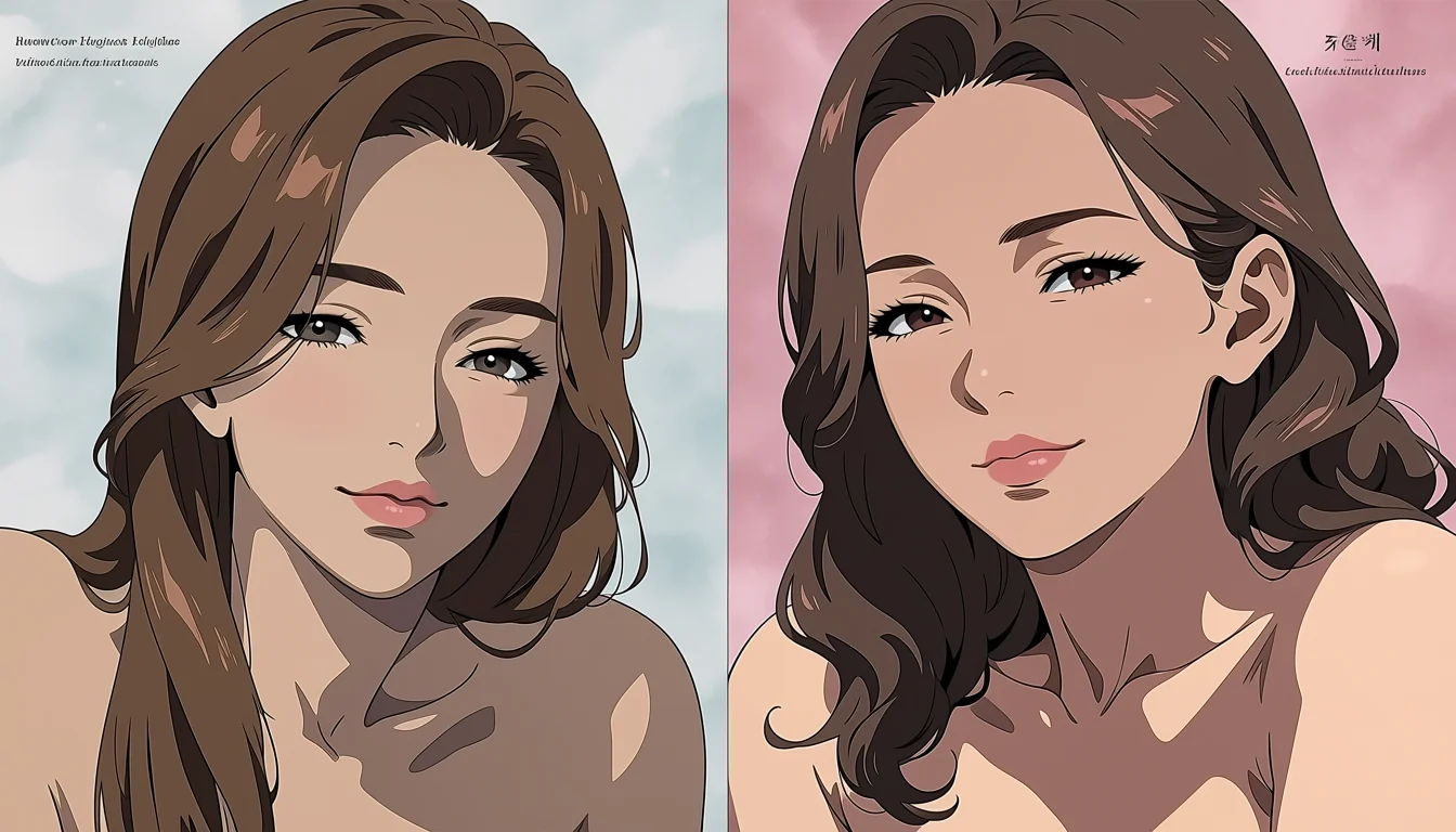 Original adult editorial illustration for Anime Lesbian Girls Naked