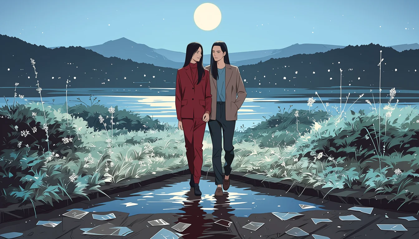 Original text-free editorial illustration for Anime Lesbian Slave: the adult-safety boundary