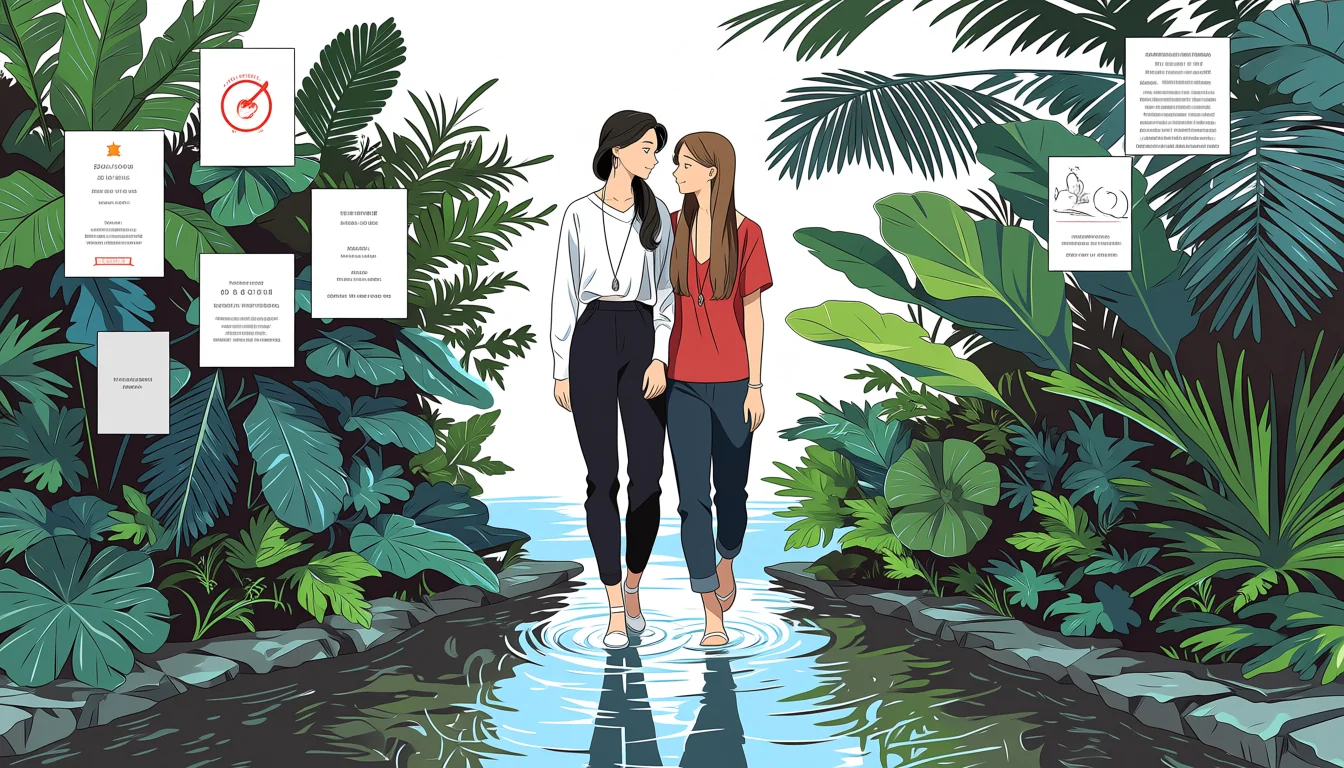 Original text-free editorial illustration for How to read Lesbian Naked Anime as visual craft
