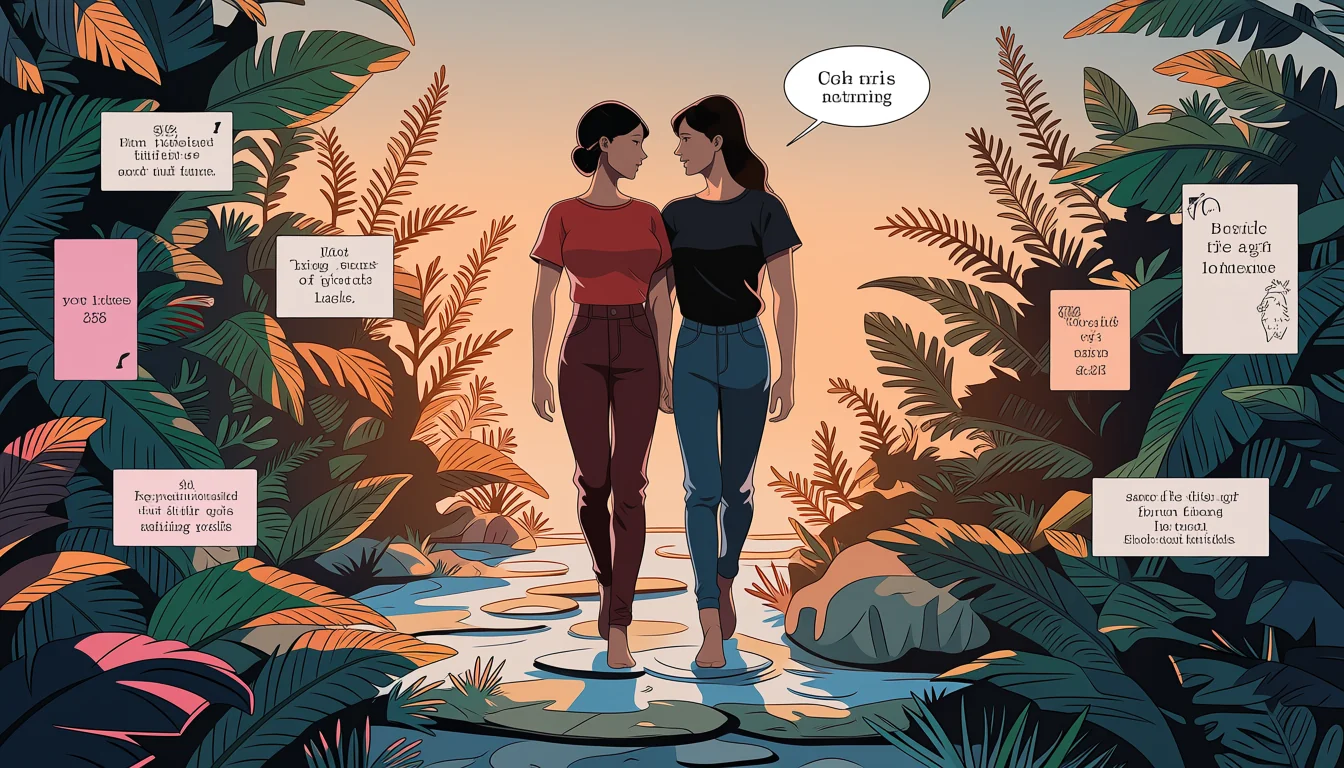 Original text-free editorial illustration for Sexy Anime Lesbian Girls: the adult-safety boundary