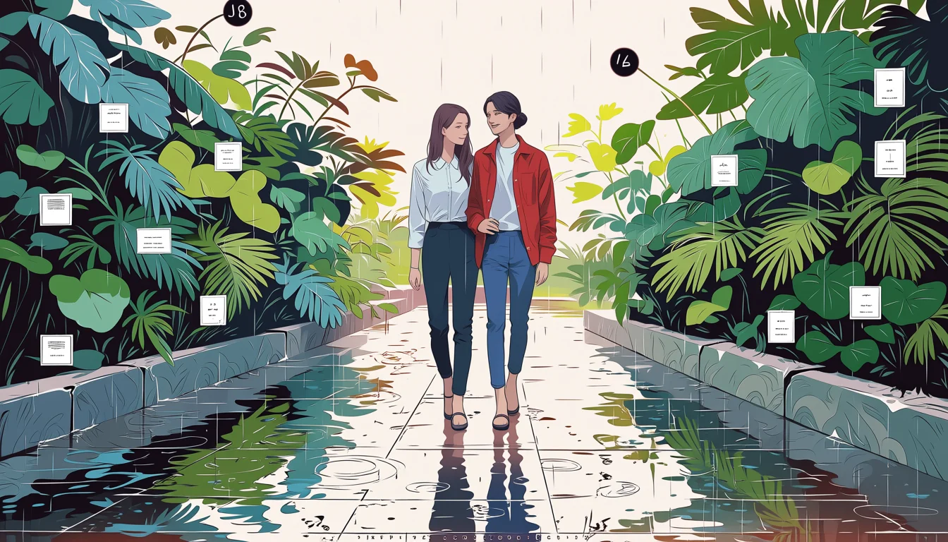 Original text-free editorial illustration for Yuri Doki Doki Porn: choose original adult characters